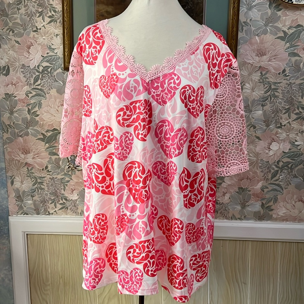 Heart Theme Womens Shirt with lace sleeves size: 4Xl